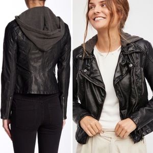 Free people vegan leather hooded jacket